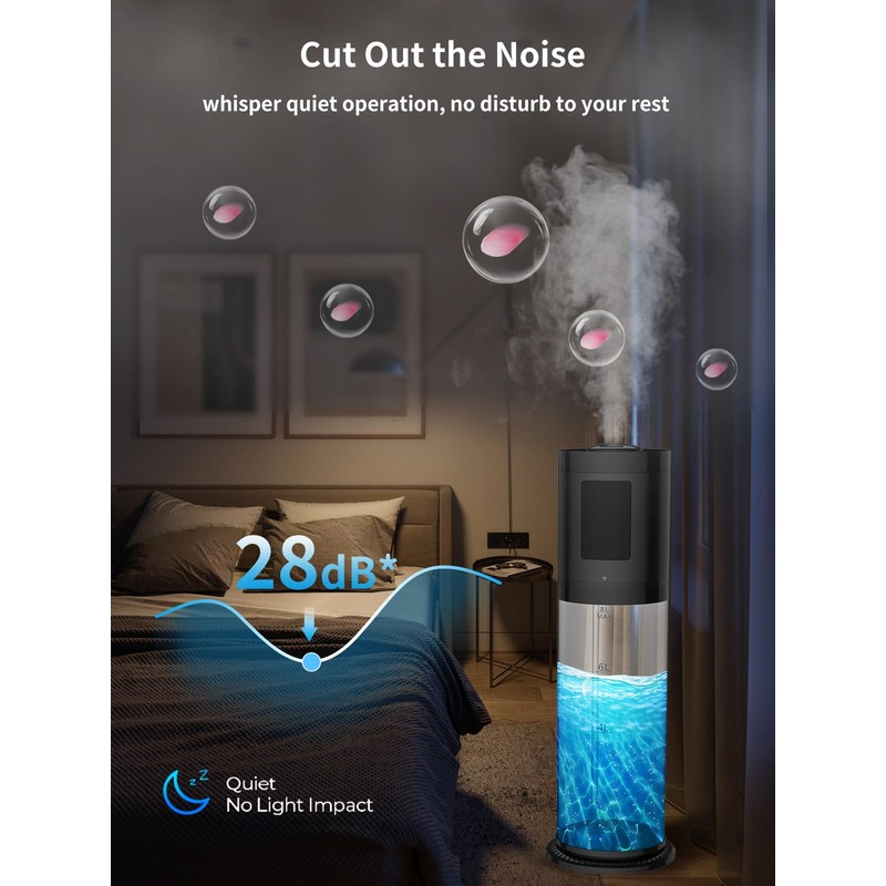 8L Humidifiers for Bedroom, 30dB Quiet, 500ft² Coverage, 60H Runtime,