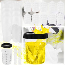 Machgrin Paint System Disposable Paint Spray Gun Cup Liners and Lid System, 180ml 50 Pack Kit 50 Cup Liners, 50 Lids with Strainer, 1 Hard Cup with Retainer Ring and 20 Plugs (6 Ounce Cup Kit)