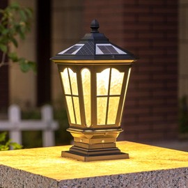 JHOTEC Solar Outdoor Post Lights,Outdoor Column Lights,Deck Lights,Solar Post Cap Lights,Solar lamp Post Light,with E26 IP54 Waterproof,Solar ＆ Hard Wired Dual Purpose (Solar, 17X9X6)