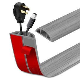 Floor Cord Cover Self Adhesive Cord Hider Floor Extension Cord Covers for Floor Power Cord Protector Cable Management Prevent Cable Trips Cable Cavity 0.51" W x 0.31" H (Light Grey Wood, 10Ft)