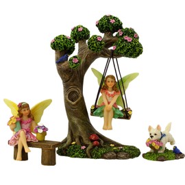 PRETMANNS Fairy Garden Ornaments Outdoor, Fairy Garden Accessories - Fairy Garden Fairies & Fairy Tree Swing - Fairy Garden Kit, 4 Fairy Items