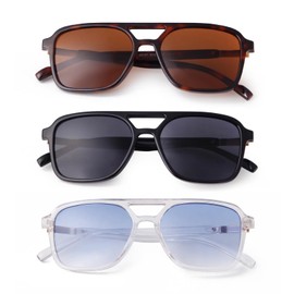 Laurinny Retro Aviator Sunglasses for Women Trendy Square Womens Shades Fashion Lightweight Skinny Sun Glasses,Tortoise +Black+Clear Blue