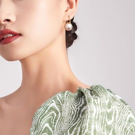 ALEXCRAFT 14K Small Pearl Gold Hoop Earrings for Women Elegant Vintage Pearl Drop Earrings