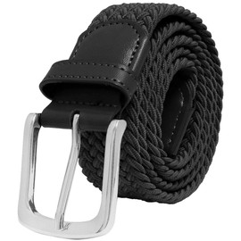 Falari Cinturón trenzado elástico elástico elástico para hombre y mujer, tejido sin agujeros, 1005 - Negro, M