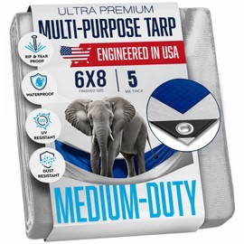 6x8 Tarp Waterproof Plastic Tarp with Grommets Every 18 Inches - 5 Mil - Multipurpose Water Proof Rain Cover, Outdoor, Garden, Camping, Emergency Survival (Reversible Tarpaulin, Blue and Silver)