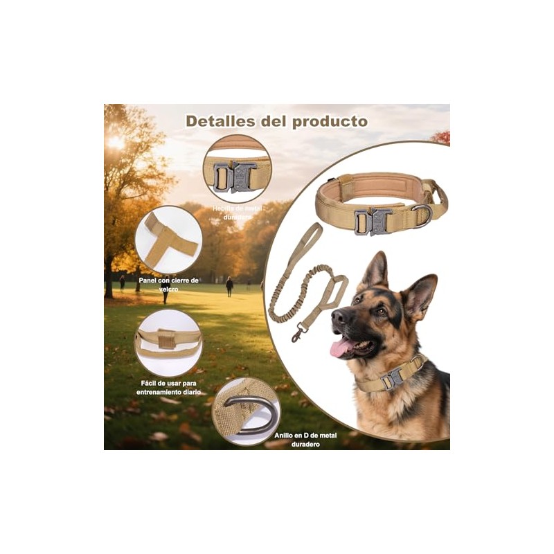Collar para Perro Táctico Resistente y Ajustable con Correa Táctica