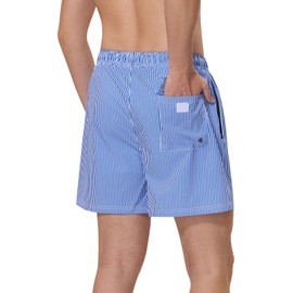 Roxdme - Traje de baño para hombre con forro de compresión de 5 pulgadas, pantalones cortos de playa elásticos 2 en 1, secado rápido con bolsillos con cierre, pantalones cortos de tabla, Azul Blanco