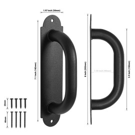 Purife 8'' Black Heavy Duty Barn Door Pull Handles 2 Pack, Outdoor Metal Power Coated Modern Gate Hanlde for Fence Garden Patio Gates, Interior Closet Cabinets Door Pulls