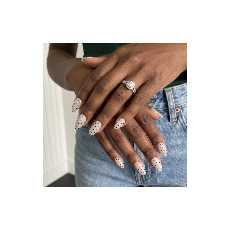 Black Dot Press On Almond Nails 16 Sizes 32pcs Short