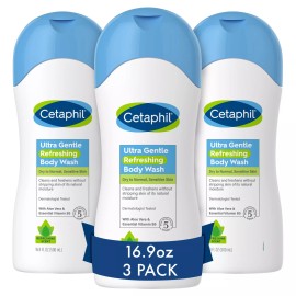CETAPHIL Ultra Gentle Refreshing Body Wash 16.9 Fl Oz Pack of 3 Sensitive Skin