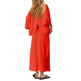 SENSERISE Womens 2 Piece Outfits Oversized Top and Maxi Skirt Set Summer Matching Sets Travel Vacation Outfits(Orange,S)