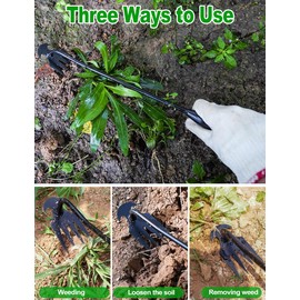 2024 Artifact Uprooting Weeding Tool, 16 Inch Black Long Handle Weed Puller Tool, 4 Teeth Manganese Steel Forged Gardening Hand Weeder, Seniors Best Garden Tools for Vegetable Gardening & Weeding