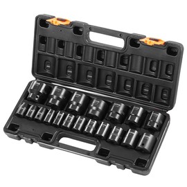 VEVOR Impact Socket Set 29 Piece Impact Sockets CR-M0 3/4 Inches Drive Set with Storage Cage:_1/2 inch - 19 Piece (Deep)