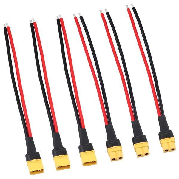 Tallsocne 3 Pairs XT60 Connector Plugs with 12AWG Wire (20cm)