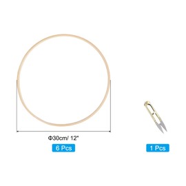 PATIKIL 12 Inch Bamboo Macrame Hoop, 6Pcs Wood Floral Hoop Craft Rings with 1 Scissor for DIY Craft Dream Catcher Wedding Wreath Decor Wall Hanging Decoration