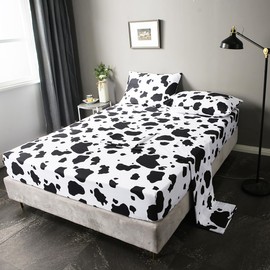 WINLIFE Cartoon Cow Print Sheet Set Black White Western Cow Sheets for Kids/Toddler/Boys/Girls Bed Sheets (1+ Fitted Sheet, 1+ Flat Sheet, 1+ Pillowcase), Twin