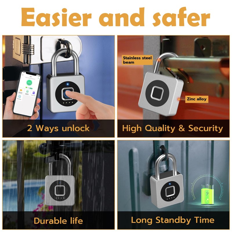 Pothunder Fingerprint Padlock with APP, Keyless Biometric Lock, Smart Waterproof