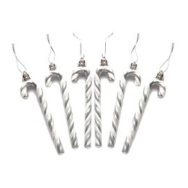 Pack of 6-13CM Glitter Candy Cane –Christmas Tree Hanging Decoration Bauble Xmas Ornament (Silver)