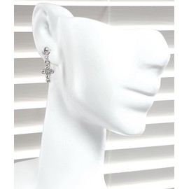 Tiny Cross – Clear AB Crystal Rhinestones - (13x8mm) - Hypo-allergenic 4mm Silver Plated Post - Dangle Charm Earrings
