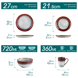 vancasso Starry 16 Pieces Red Dinnerware Set, Reactive Glaze Dinner Sets, Plates and Bowls Set for 4, 16 Pcs Ceramic Dish Set Stoneware