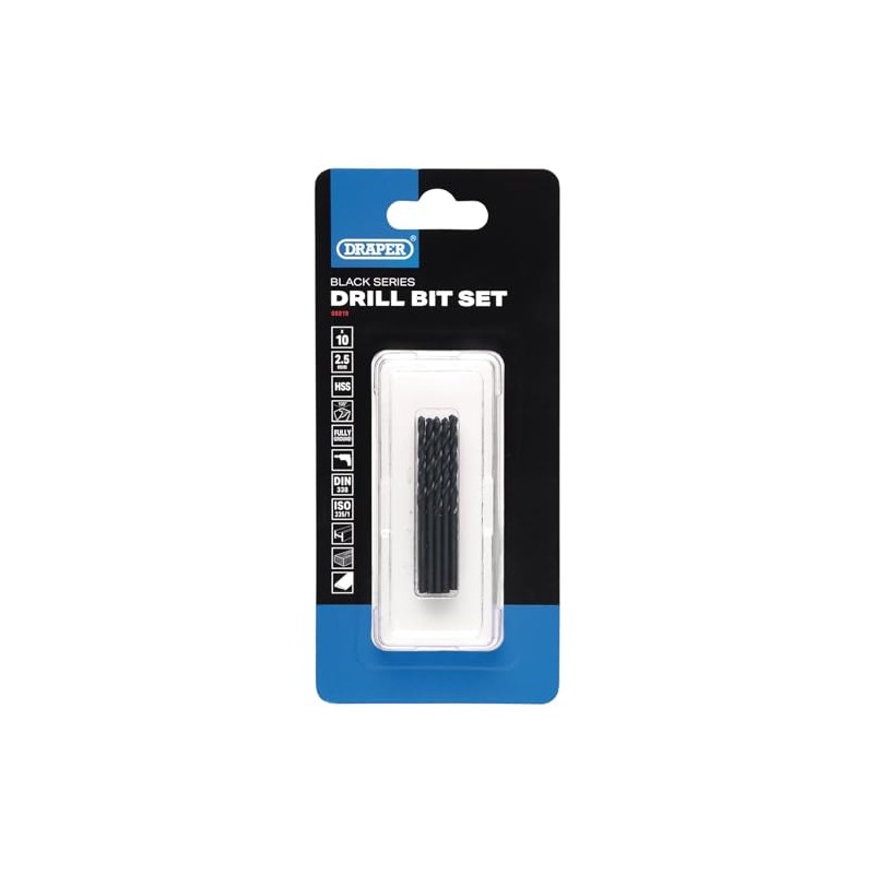 Draper 10pcs Black HSS Drill Bit, 2.5mm x 57mm -