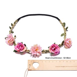 HANSAMU 4Pcs Flower Crowns Floral Headbands Garland Adjustable Boho Bridal Bridesmaid Women Girls Teens Headpiece for Hawaiian Party Wedding Beach Festival (Red Small Daisy, M)