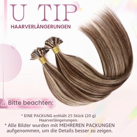 Elailite U-Tip Real Hair Bonding Extensions, Keratin Hair Extensions, Straight, 14 Inches (35 cm), #4P27 Medium Brown/Honey Blonde, 50 Strands, 50 g