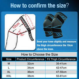 Goosom Knee Support (Pack of 2) Knee Support Compression with Adjustable Pressure Strap Knee Pads Non-Slip for Running, Basketball, Crossfit, Sports, Gym K51 Blue XL