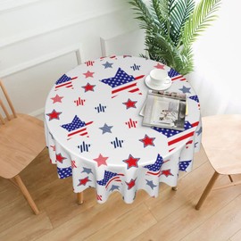 CCOCND 4th of July Patriotic Round Tablecloth 60 Inch,American Flag Star Independence Day Memorial Day Washable Table Cover for Picnic Party Dinner Decor