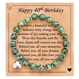 EPVID 40th Birthday Gifts for Women, Beaded Bracelets Presents for Her, Ideal 40th Birthday Gift for Friend Auntie Sister Daughter, Green