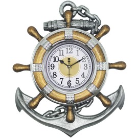 SENYURI Anchor Clock, Nautical Ship Wheel Rudder Outdoor Wall Clock, 12 Inch x 15 Inch Beach Sea Mediterranean Style Decorative Clock for Living Room, Bedroom, Patio, Porch, Pool, Garden