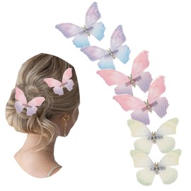 NiceYnn 6pcs Double Layered Butterfly Hair Clip with Pearl, Thin Lace Flutter Butterfly Alligator Clip Moving Fairy Wings Duckbill Hair Barrettes for Women Teens Girls Thick Fine Long Short Hair