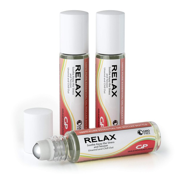 RELAX Essential Oil Blend Roll On RELIEF, UNWIND and CALM from the Day with Natural Aromatherapy; with Lavender, Ylang-Ylang & Patchouli- 100% Pure Therapeutic Grade, High Potency by Grand Parfums (3)