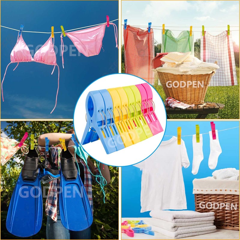 8 Pcs Colorful Beach Towel Clips, Large Plastic Laundry Clip