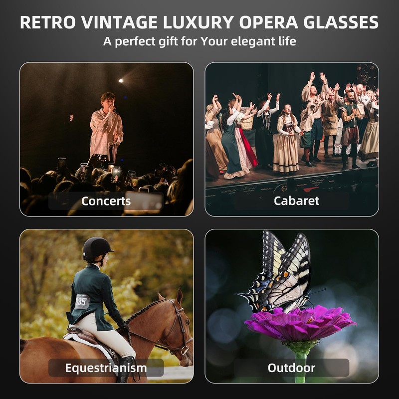 Luxury 3X25 Opera Glasses Binoculars with Adjustable Handle,Chain&Real Magnifying Glass,Optical