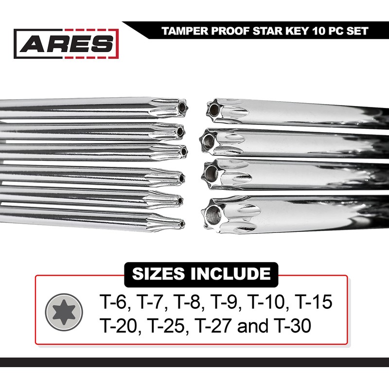 ARES 44000-10-Piece Tamper-Proof Folding Star Key Set - Sizes Include