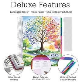 Deluxe 2025 Planner, 7"x9": 14 Months (November 2024 - December 2025), Includes Page Tabs, Bookmark, Planning Stickers, Pocket Folder Daily Weekly Monthly Planner Yearly Agenda (Tree Season)