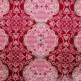 Signature BonEful Fabric FQ Cotton Quilt Maroon Red Pink White Holiday Damask Flower Boho