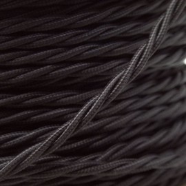 Art Deco Emporium PRE-CUT 1 Meter Length Vintage Styled British Black Coloured Cloth Covered Braided Twist Flex - Electric Cable 3 Core; Electrical Wire 6Amp; Lighting Flex 0.75mm