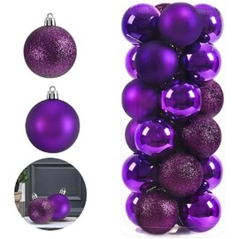 24pcs Mini Christmas Balls Ornaments, Shatterproof Christmas Hanging Balls for Xmas Tree, Holiday, Wedding, Mardi Gras Party (Purple)