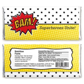 Big Dot of Happiness Bam Superhero - Candy Bar Wrappers Baby Shower or Birthday Party Favors - Set of 24