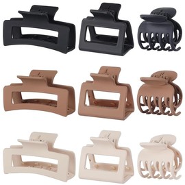 Shidara 3 Style Hair Claw Clips 9 pcs Medium Claw Clips Hair Clips for Women Rectangle Claw Clips for Thick Hair Square Hair Clips for Thin Hair Accessories for Women - Brown