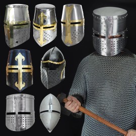 Armory Replicas Medieval Knights Templar Crusader Helmets Collection: Forged Carbon Steel, Brass - Black Cursed Knight