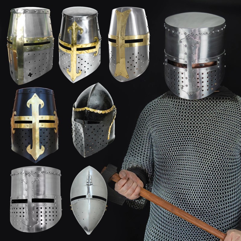 Armory Replicas Medieval Knights Templar Crusader Helmets Collection: Forged Carbon