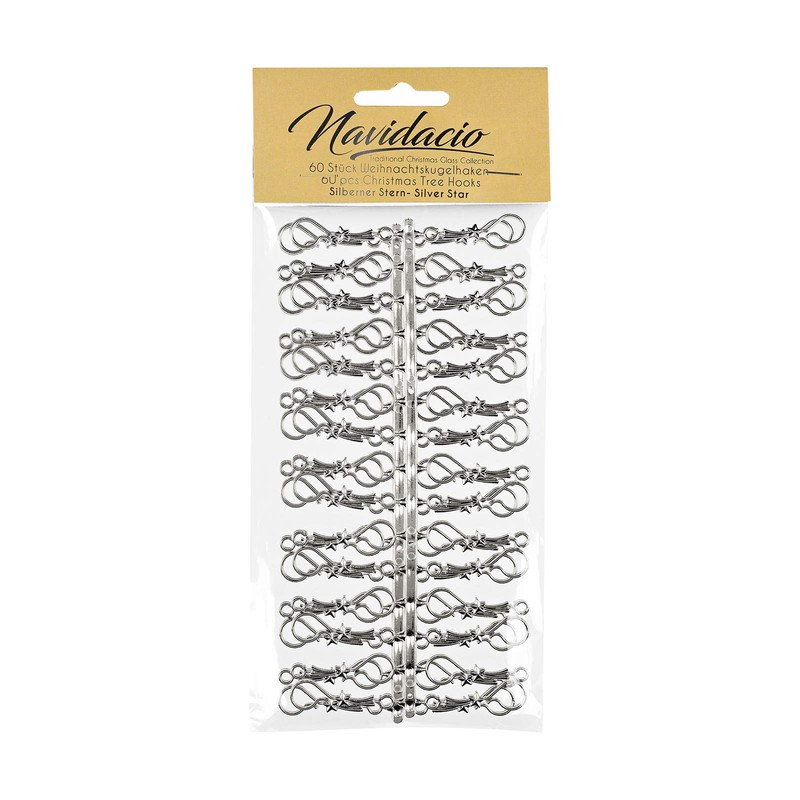Pack of 60 Christmas Baubles Hooks 'Chrome Silver Star' Hanger