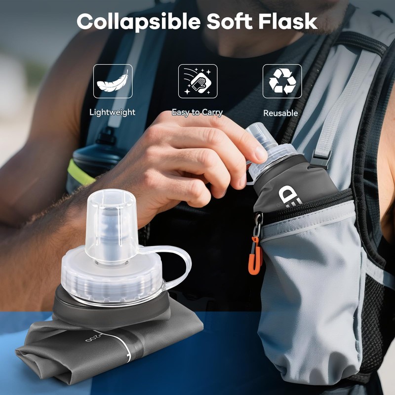 WEMEET 2Pack Soft Flask, 8.5oz Collapsible Soft Water Bottle, 250ml