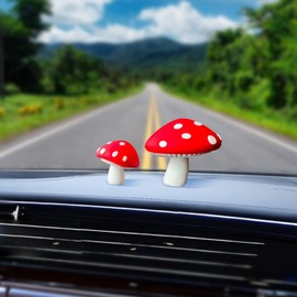 KIAYOO Car Interior Accessories Dashboard Decorations, 2PCS Mushrooms Cute Fun Car Dash Decor Ornament Gift for Women Girls Men Boys