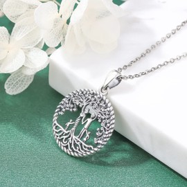 Friggem Tree of Life Necklace for Women 925 Sterling Silver Family Mother Child Tree of Life Pendant Necklace Birthday Mother's Day Jewellery Gifts for Mum Daughter Grandma Sister, Sterling Silver, No
