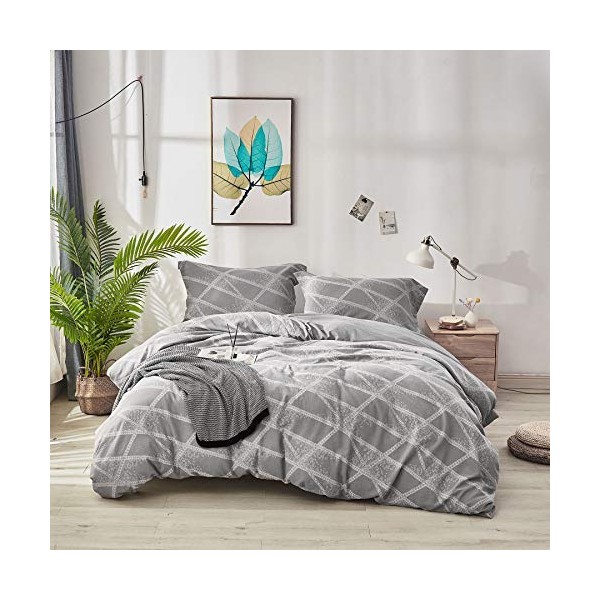 Softta 800TC 100% Washed Cotton Grey Striped Printed Bedding Sets King Reversible Geometric for Boys Men Lightweight Soft Duvet Cover Breathable and Comfortable 1 Duvet Cover + 2 Pillowcases