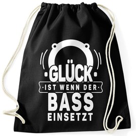 MoonWorks® Gym Bag with German Text "Glück ist wenn der Bass einsetzt" Fabric Bag Party Bag Dance Celebration Festival